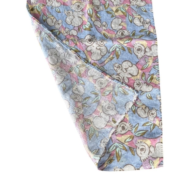 Vintage Ken Done Happy Koala Print Pure Linen Tea Towel Pastel Blue Pink 17 x 29 - Picture 4 of 12
